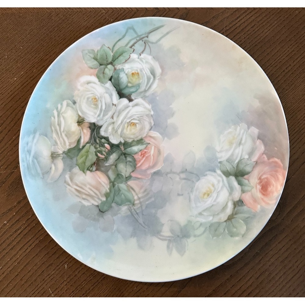 Tressemanes and Vogt Limoges Hand Painted Roses Ornate Serving‎ Plate 13.5''